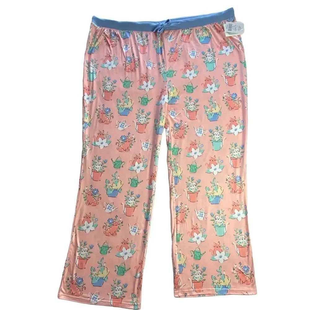 Nite Nite by Munki Munki Women’s 3X Cats in Flower Pots Pajama Pants